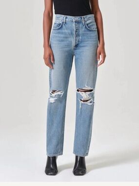Agolde 90s Pinch Waist Ripped High Waist Straight Leg Jeans